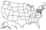 Map of the United States with Pennsylvania highlighted using diagonal shading.