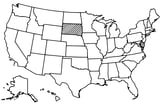 Map of the United States with South Dakota highlighted using diagonal shading.
