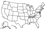 Map of the United States with Tennessee highlighted using diagonal shading.