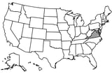 Map of the United States with Virginia highlighted using diagonal shading.