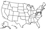 Map of the United States with West Virginia highlighted using diagonal shading.