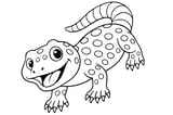Gila Monster with spots and a curved tail.