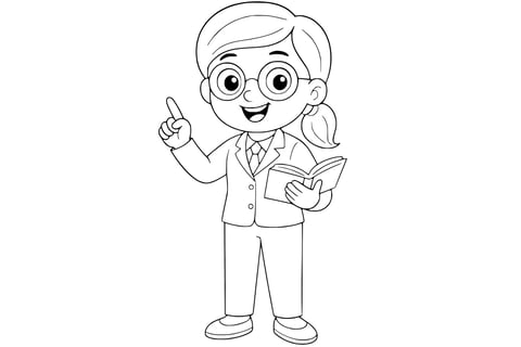 Professor in a suit and glasses, holding an open book in one hand and raising the other hand with one finger pointing up.