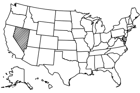 Map of the United States with Nevada highlighted using diagonal shading.