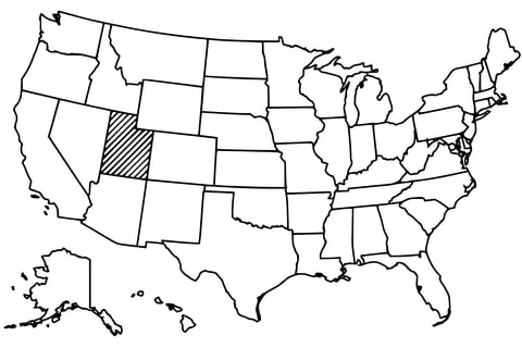 Map of the United States with Utah highlighted using diagonal shading.