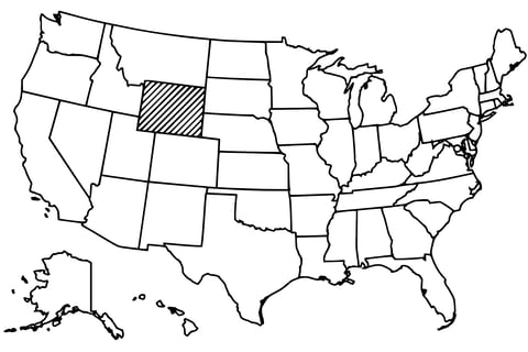 Map of the United States with Wyoming highlighted using diagonal shading.