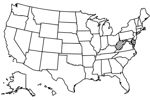 Map of the United States with West Virginia highlighted using diagonal shading.