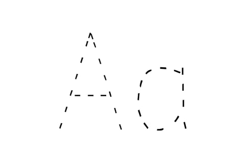 Dashed outline of uppercase A and lowercase a in the center on a white background.