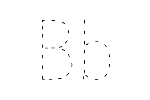 Dashed outline of uppercase B and lowercase b in the center on a white background.