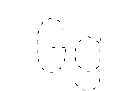 Dashed outline of uppercase G and lowercase g in the center on a white background.