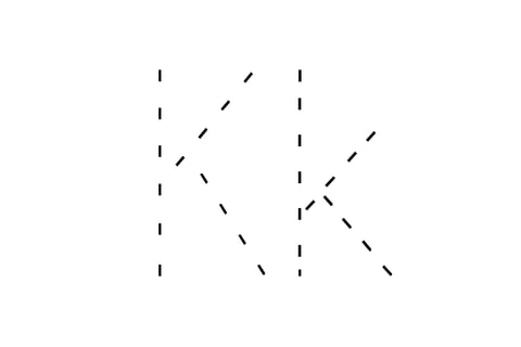 Dashed outline of uppercase K and lowercase k in the center on a white background.