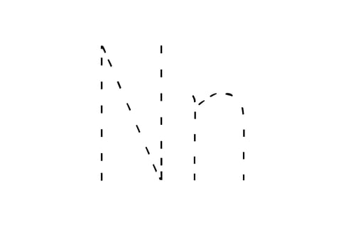 Dashed outline of uppercase N and lowercase n in the center on a white background.
