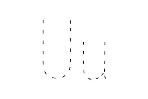Dashed outline of uppercase U and lowercase u in the center on a white background.