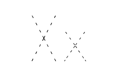 Dashed outline of uppercase X and lowercase x in the center on a white background.