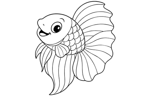 Betta Fish with large flowing fins, detailed scales, and a curved tail.