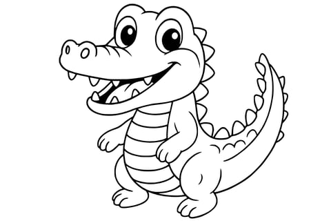 Crocodile with big eyes, sharp teeth, short legs, and a long tail covered in spiky scales.
