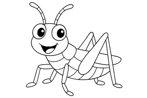 Grasshopper with big eyes, long antennae, six legs, and folded wings.