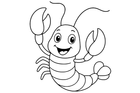 Lobster with large claws, curved antennae, segmented body, and fan-shaped tail.