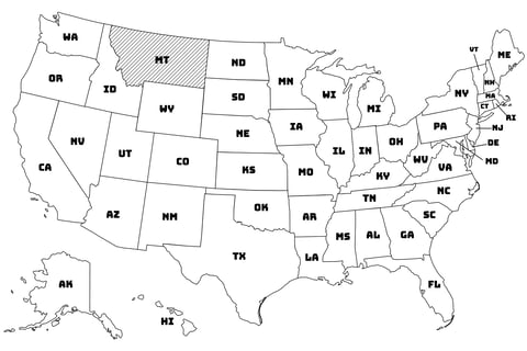 Map of the United States with Montana highlighted using diagonal shading.