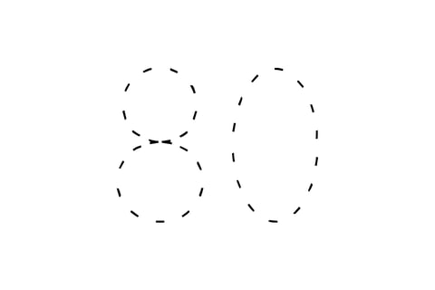 Large dotted outline of the number 80 in the center on a white background.