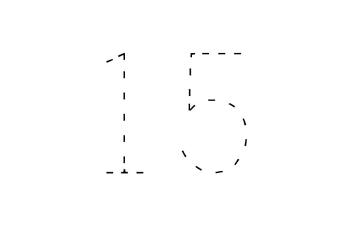 Large dotted outline of the number 15 in the center on a white background.