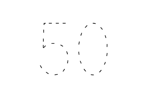 Large dotted outline of the number 50 in the center on a white background.