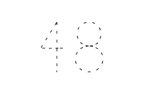 Large dotted outline of the number 48 in the center on a white background.
