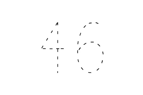 Large dotted outline of the number 46 in the center on a white background.