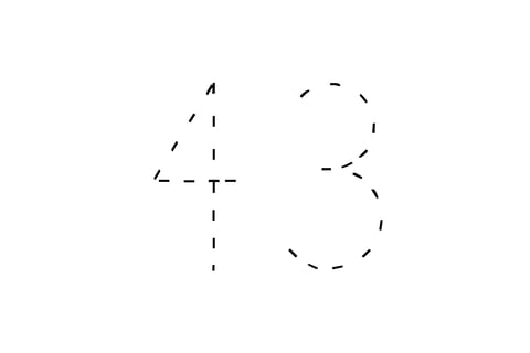 Large dotted outline of the number 43 in the center on a white background.