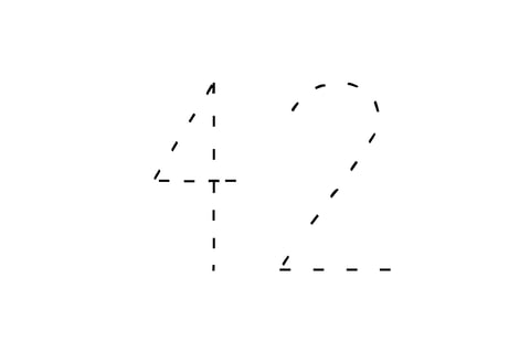 Large dotted outline of the number 42 in the center on a white background.