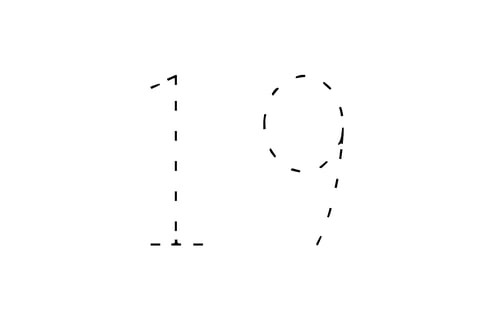 Large dotted outline of the number 19 in the center on a white background.
