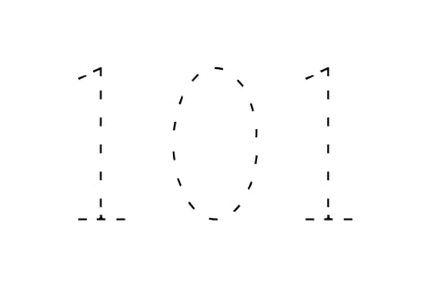 Large dotted outline of the number 101 in the center on a white background.