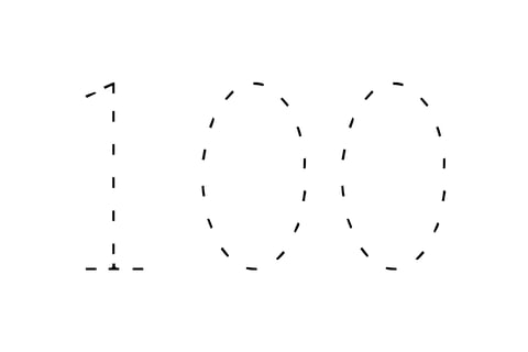 Large dotted outline of the number 100 in the center on a white background.