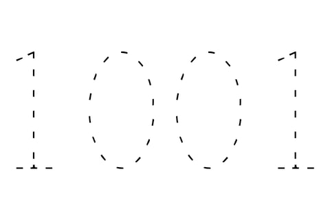 Large dotted outline of the number 1001 in the center on a white background.