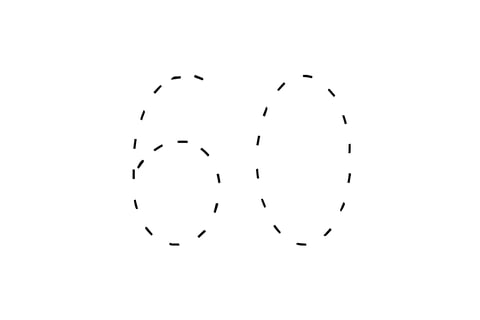 Large dotted outline of the number 60 in the center on a white background.