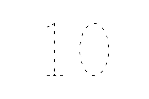 Large dotted outline of the number 10 in the center on a white background.