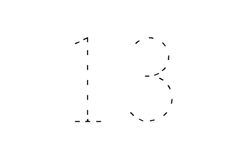 Large dotted outline of the number 13 in the center on a white background.