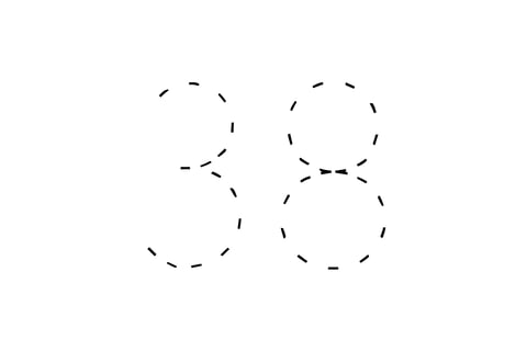 Large dotted outline of the number 38 in the center on a white background.