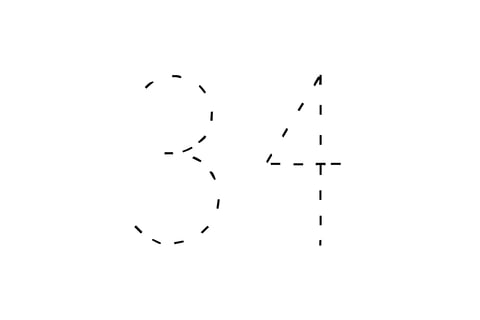 Large dotted outline of the number 34 in the center on a white background.