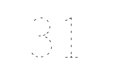 Large dotted outline of the number 31 in the center on a white background.