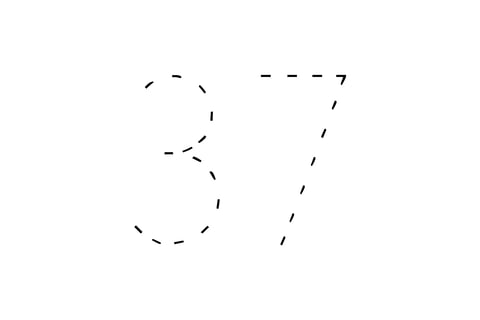 Large dotted outline of the number 37 in the center on a white background.