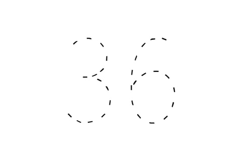 Large dotted outline of the number 36 in the center on a white background.