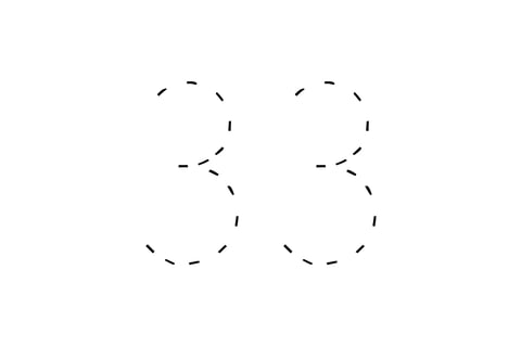 Large dotted outline of the number 33 in the center on a white background.