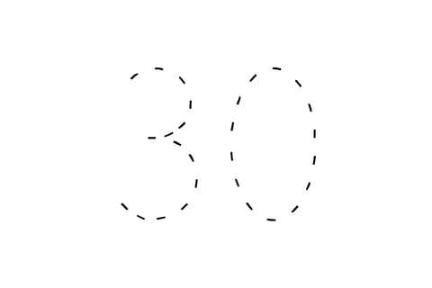 Large dotted outline of the number 30 in the center on a white background.
