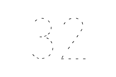 Large dotted outline of the number 32 in the center on a white background.