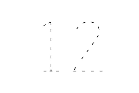 Large dotted outline of the number 12 in the center on a white background.