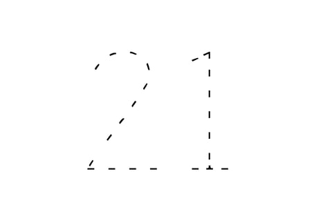 Large dotted outline of the number 21 in the center on a white background.