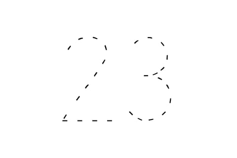 Large dotted outline of the number 23 in the center on a white background.