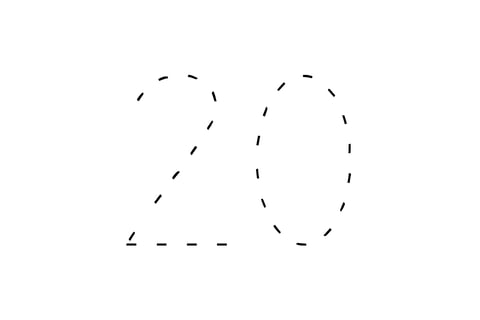 Large dotted outline of the number 20 in the center on a white background.