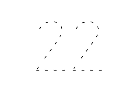 Large dotted outline of the number 22 in the center on a white background.